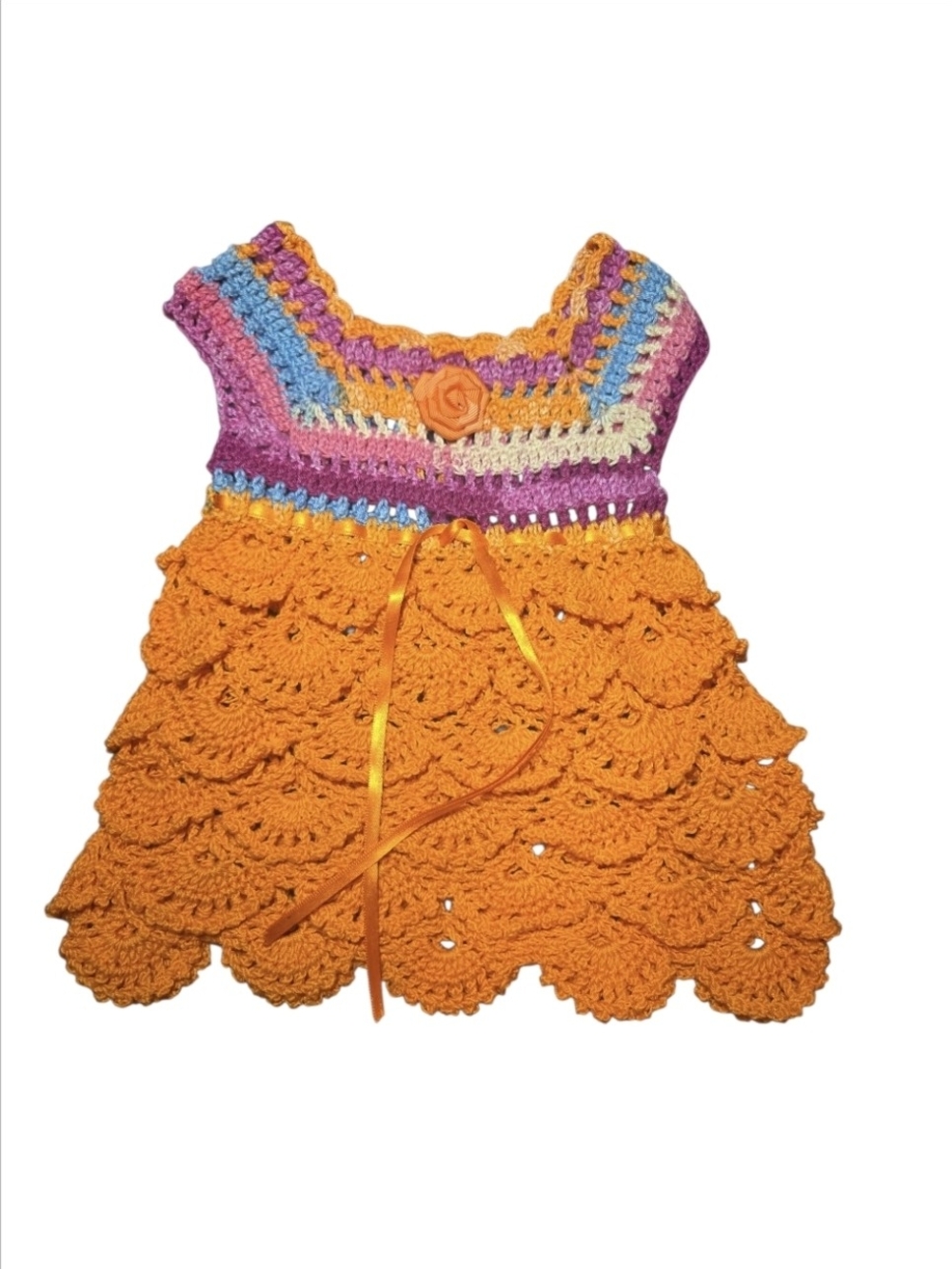 Handmade Crochet Multi-Color Baby Girl Frock - 3-6 Months